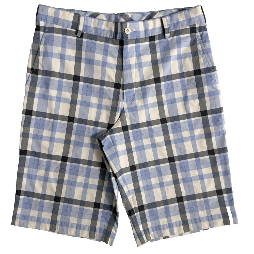 NIKE GOLF Men's Dri-Fit Performance Shorts Men's 32 White Blue Plaid 11" inseam‎